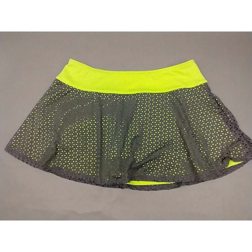 Slazenger Golf Skort Womens Large Neon Yellow Grey Laser Cut Perforated Athletic
